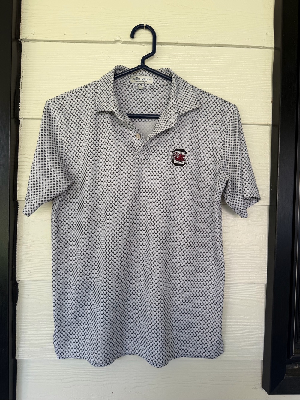 Peter Millar White & Navy Geo Polo with South Carolina Logo